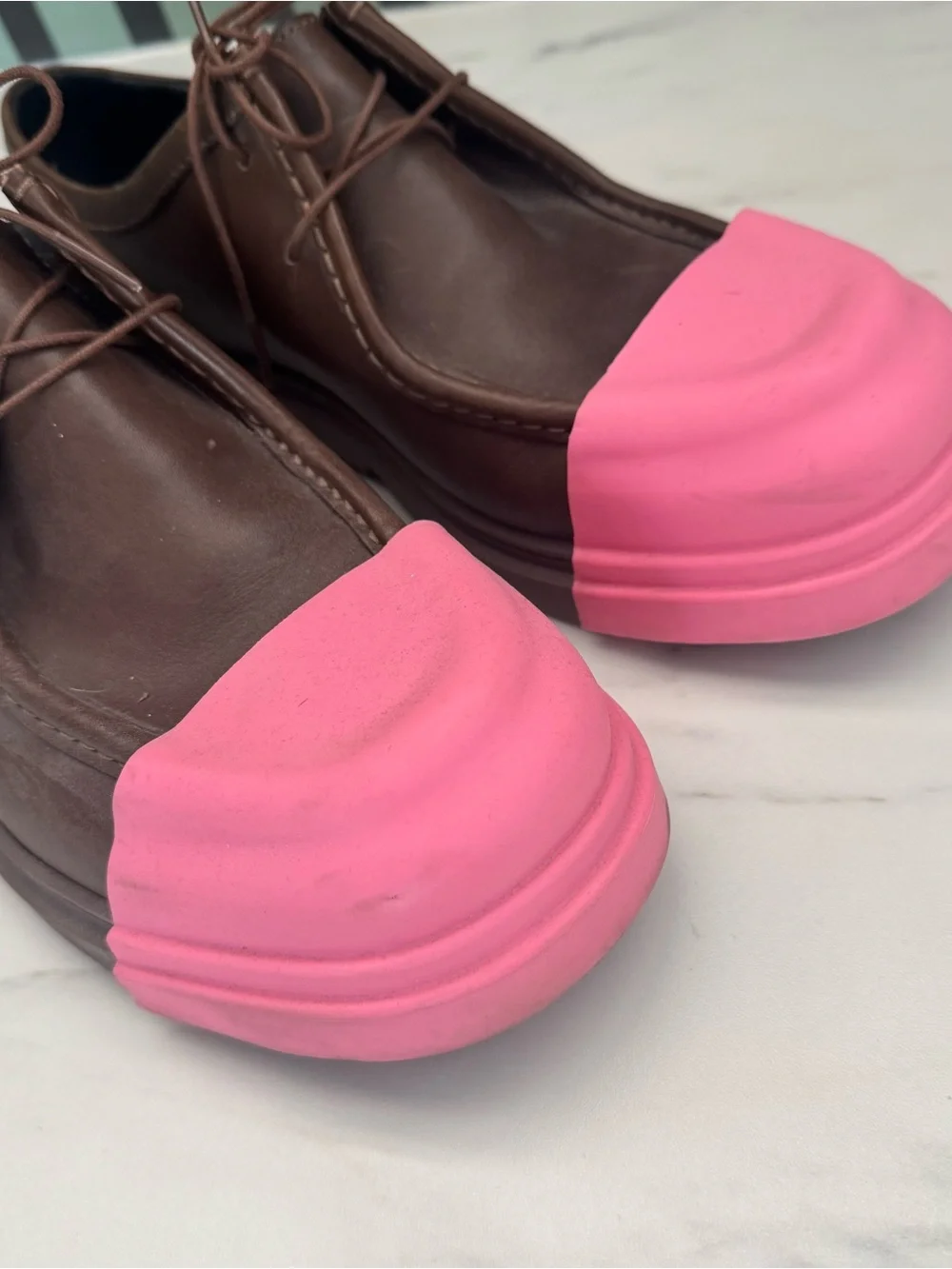 Camper Junction Brown Leather Shoes w/ Pink Removable Rubber Cap Toe – Size 10.5